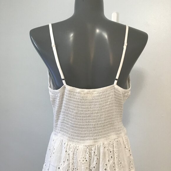 Rebellion Again White Cotton V-Neck Eyelet Lace Dress Size L - Picture 6 of 14
